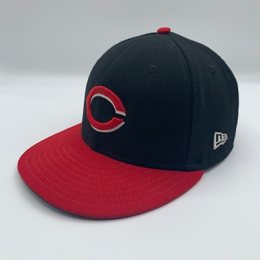 Cincinnati Reds MLB Black Red New Era 59Fifty Fitted Hat Mens 7 1/4